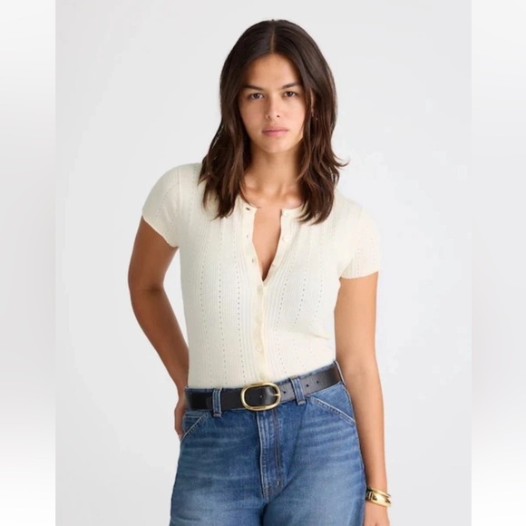 Madewell Sweaters - Madewell Cream Lilla Short Sleeve Cardigan Sweater L NWT